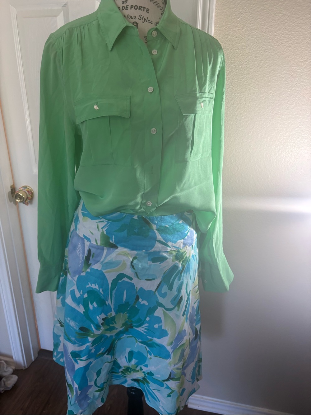 Blue and White Floral A-Line Skirt - Picture 2 of 4